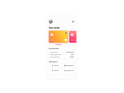 Daily UI #57 account app bank bank card banking banking card card locked card management credit card dailyui debit card design designinspiration designoftheday finance fintech graphic design lock card mobile banking ui