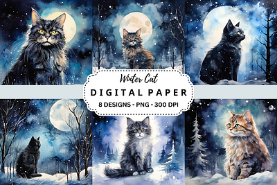 Winter Cat Watercolor Background tumbler wrap