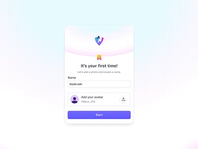 Onboarding - First-Time User Bookly avatar bookmark brand branding design illustration image image upload modal modals onboarding onboarding modal typography ui user interface ux