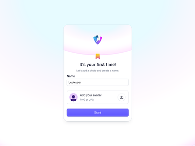 Onboarding - First-Time User Bookly avatar bookmark brand branding design illustration image image upload modal modals onboarding onboarding modal typography ui user interface ux