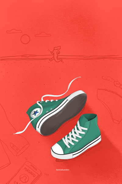 Run away... allstar beach branding character converse design digital painting girl ill illustration illustrator procreat sea