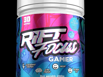 Rift Focus gaming supplement label 3d 3d art athlete concept design focus game gamer gaming label gym illustration label logo milillo natalino pre workout rift sport supplement ui