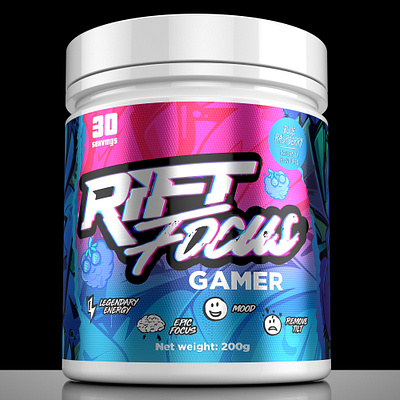 Rift Focus gaming supplement label 3d 3d art athlete concept design focus game gamer gaming label gym illustration label logo milillo natalino pre workout rift sport supplement ui