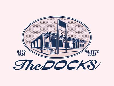The Docks Logo/Illustration americana brand branding building design dot pattern drawing etching graphic design illustration inking logo pattern pen vintage