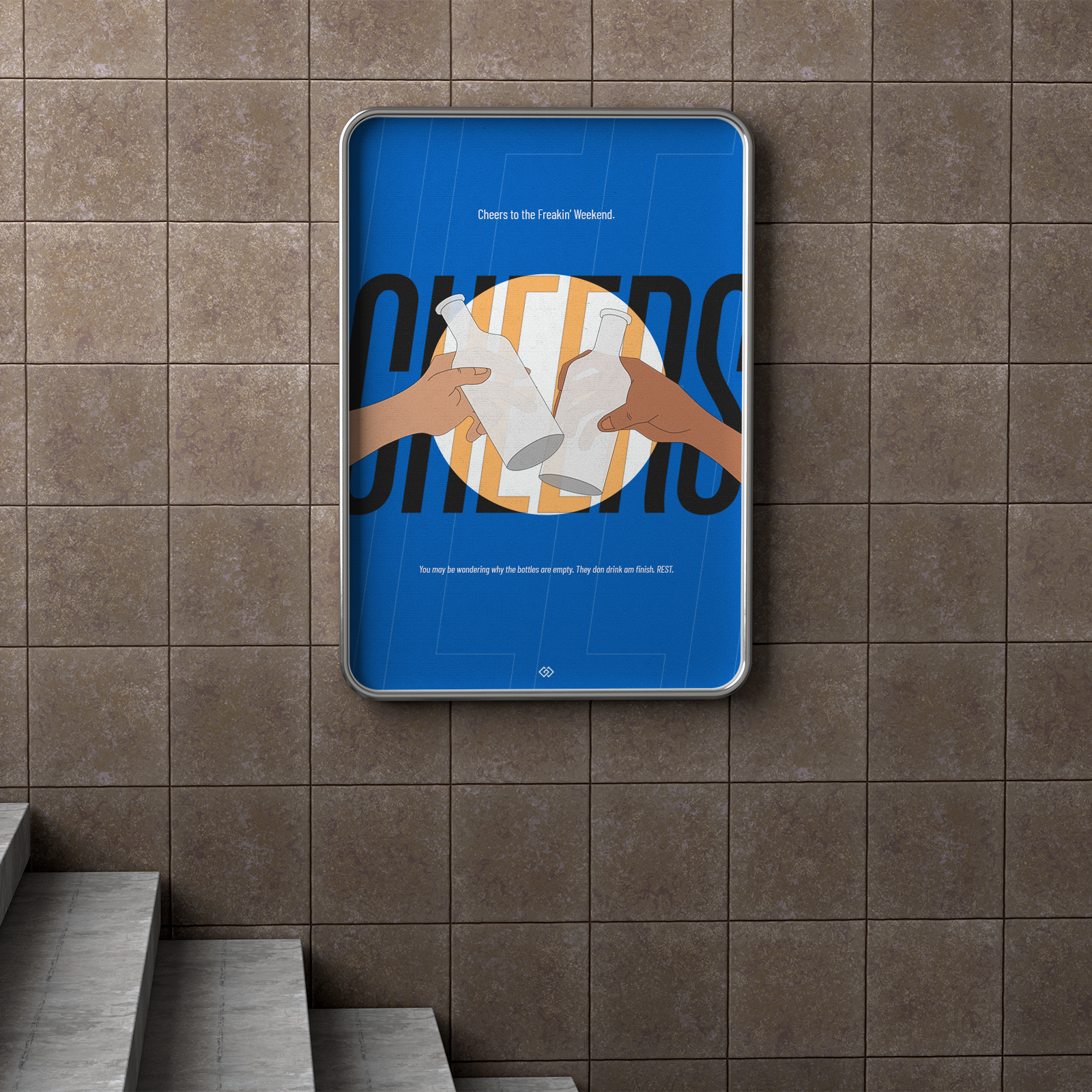 Cheers to the Weekend (Illustration Poster) after effects apparel bag blue bottle design figma fun graphic design hand hoodie illustration motion graphics photoshop playful poster shirt typography vector weekend