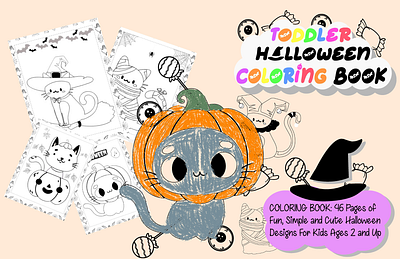 Coloring book halloween amazon animation book cats childrens design halloween illustration kdp pink trick or treat