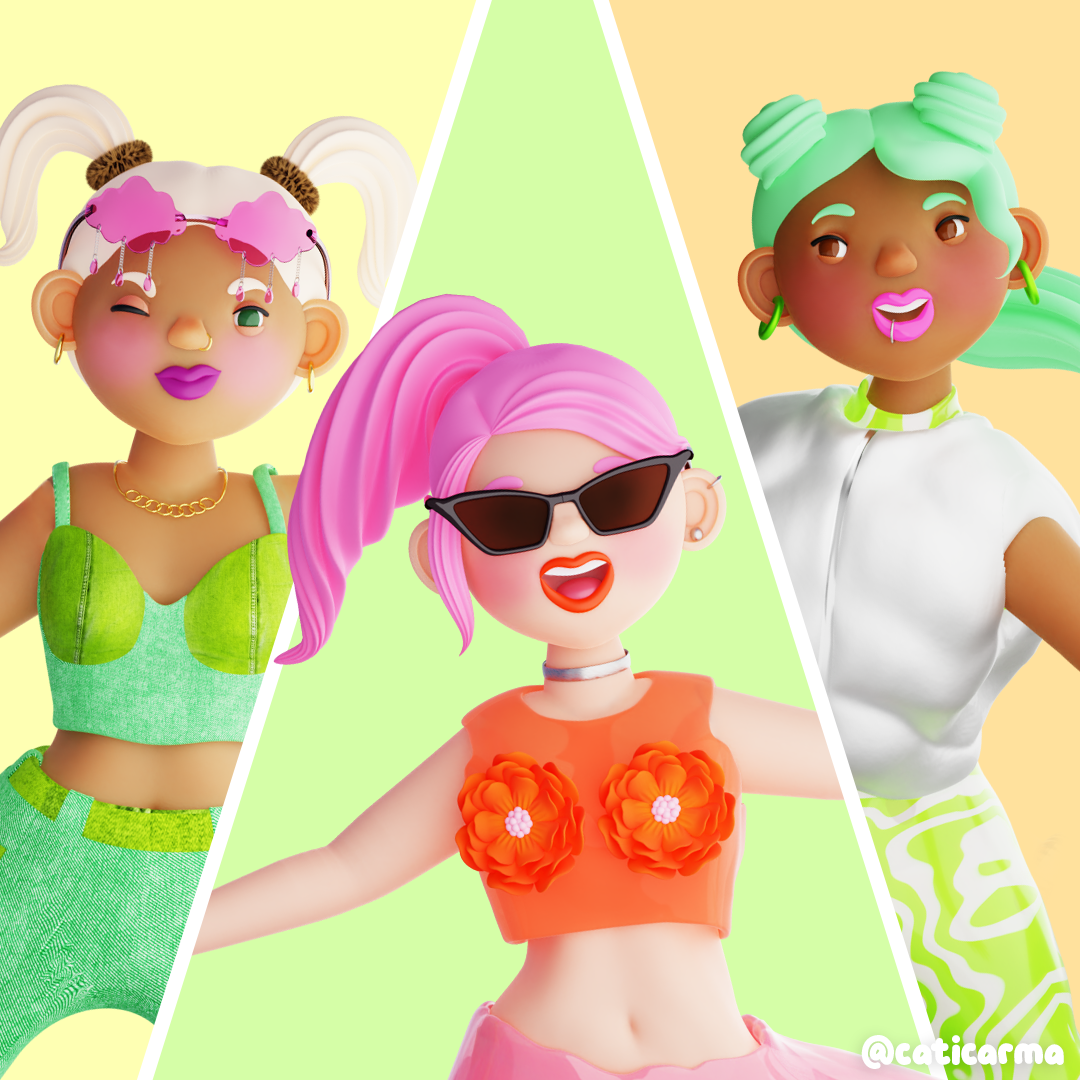 Girl Gang 3d 3d art 3d artist 3d character 3d design 3d gif 3d girl 3d illustration 3d illustrator 3d modeling 3d shoe berlin 3d blender blender 3d character design colorful cute funny illustration kawaii