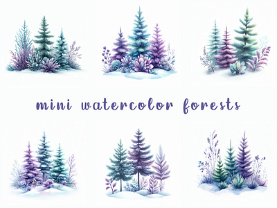 Mini watercolor forests forest pines set trees watercolor