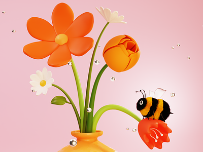 Fluffy Bee 3d 3d animation 3d artist 3d bee 3d character 3d design 3d flowers 3d gif 3d illustration 3d illustrator 3d modeling 3dart berlin 3d blender blender 3d character design colorful cute illustration kawaii