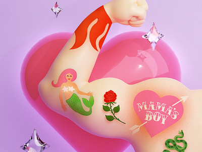 Mama's Boy 3d 3d arm 3d art 3d artist 3d boy 3d character 3d design 3d gif 3d illustration 3d illustrator 3d modeling berlin 3d blender blender 3d character design colorful cute illustration kawaii tattoo