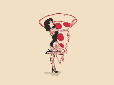 Dream Boy burlesque drawing halftone hand drawn hot hug illustration lingerie lips pepperoni pin up pin up girl pizza pizza slice red lips retro tats tattoo vintage woman