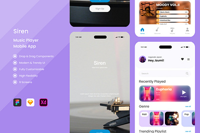 Siren - Music Player Mobile Apps apps audio clean custom easy experience layout mobile music player premium streaming structured ui ux