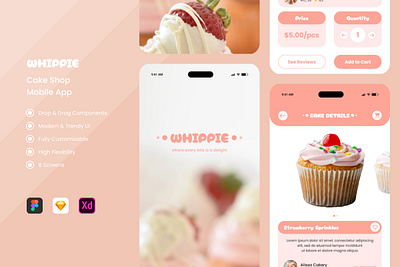 Whippie - Cake Shop Mobile Apps application apps cake choices design elegant flavors layout modern order selection shop sweet ui ux