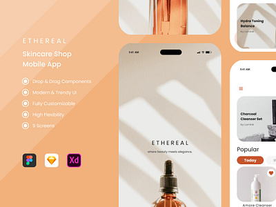 Ethereal - Skincare Shop Mobile Apps apps beauty care clean layout pamper premium products recommendations service skin skin care skincare structured ui