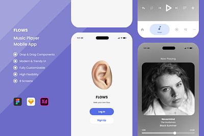 Flows - Music Player Mobile Apps apps audio easy experience layout management music playback player playlist premium streaming structured ui ux