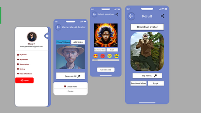 AI Avatar Generating App app art avatar animation design design twins illustrations mockups prototype typography ui user research ux wireframing