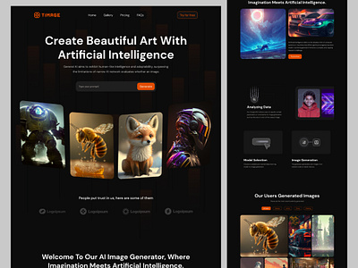 Art generator Website | Ai | Artificial Intelligence. ai art artificial intelligence artist generator landing page machine learning midjourney nft token ui ux website design
