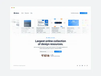 Elara Hero Section app branding card design font form graphic design hero illustration landing page light light mode logo resource sans serif typography ui ux vector waitlist