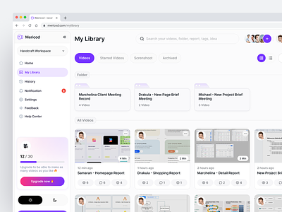 Mericod - Screen Recording Dashboard button clean clean style dashboard design modern style platform record record app record dashboard record platform recording saas saas clean style saas dashboard saas platform style ui