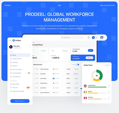 ProDeel: Global Workspace Management - (HR & Payroll) app case study crm customer details hiring hr hrm lead leads management payment payroll product project saas ui web app