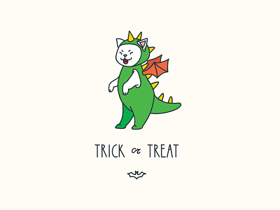 Halloween greeting card with funny cat 2d card cartoon cat character cute dragon funny greeting halloween illustration monster trick or treat vector