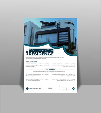 New and modern real-estate flyer design. a4 size card card design flyer modern real estate real estate flyer residence flyer simple flyer updateable