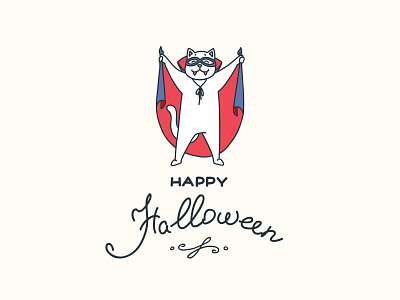 Halloween greeting card with funny cat 2d card cartoon cat character costume cute funny greeting halloween happy halloween illustration monster vampire vector