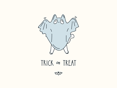 Halloween greeting card with funny cat 2d card cartoon cat character costume cute ghost greeting halloween happy halloween illustration monster trick or treat vector
