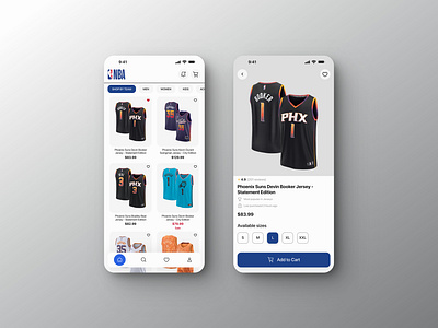 NBA Store Mobile Revamp android ball basketball bucket e commerce homepage interface ios jersey mobile nba phoenixsuns product productdetail shopping store ui ui design uiux ux