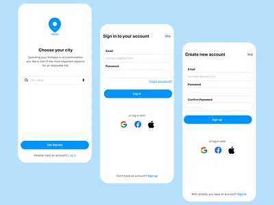 Travel Traits (Location, Login, Signup) app design mobile app ui