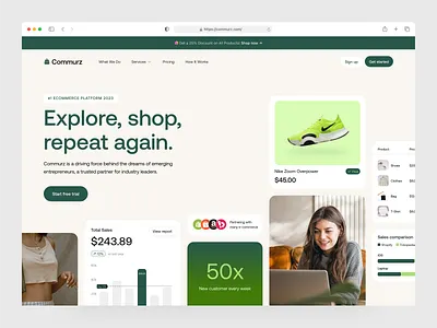 Commurz - Ecommerce Hero Section clean design ecommerce ecommerce website hero hero section landing page landingpage minimal sections shop shopping site ui web web design website