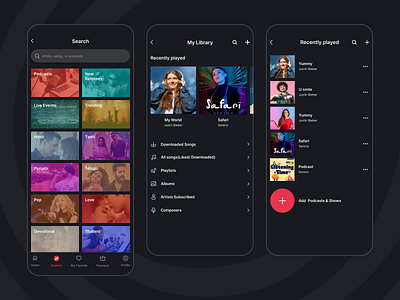 SongSilo (Search, My Library, Recent) app design mobile app music ui