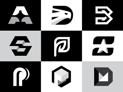 Selected Monogram Logos a monogram a star a star logo box custom logo d monogram eagle eagle letter d logo design logo designer minimal minimalist negative space p monogram p plant popular s monogram s star logo