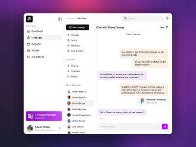 Symbols - Team chat channels chat clean dailyui dashboard design figma flat group messages minimal team threads ui ux web