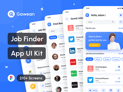 Gawean - Job Finder App UI Kit app app design application design design system free hiring app interface interview app job app job finder app job portal app job recruiter app job seeker app mobile mockup recruitment app ui ui design ui kit