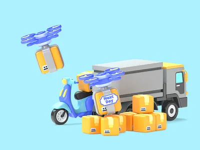 3D Delivery Illustration 3d 3d asset 3d delivery 3d element 3d icon 3d illustration 3d modelling 3d render blender box courier deliver delivery drone illustration motorcycle package truck