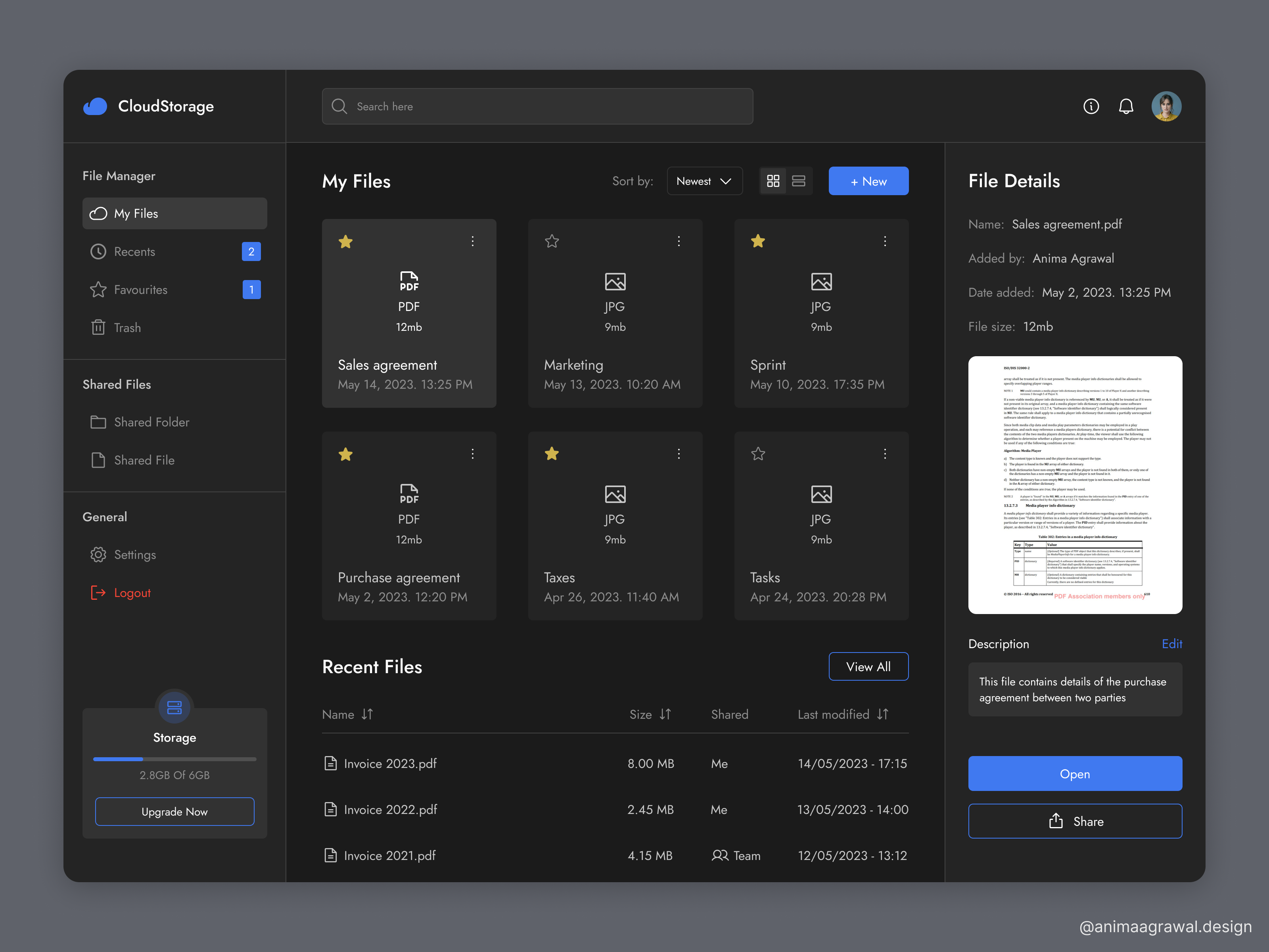 Example of Dashboard / Web App / Admin Panel Design