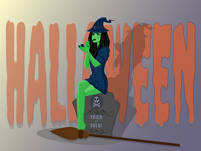 Halloween adobe illustrator beautiful broom cemetery death design ghost girl graphic design grave halloween hat illustration scary typography ui vector witch woman