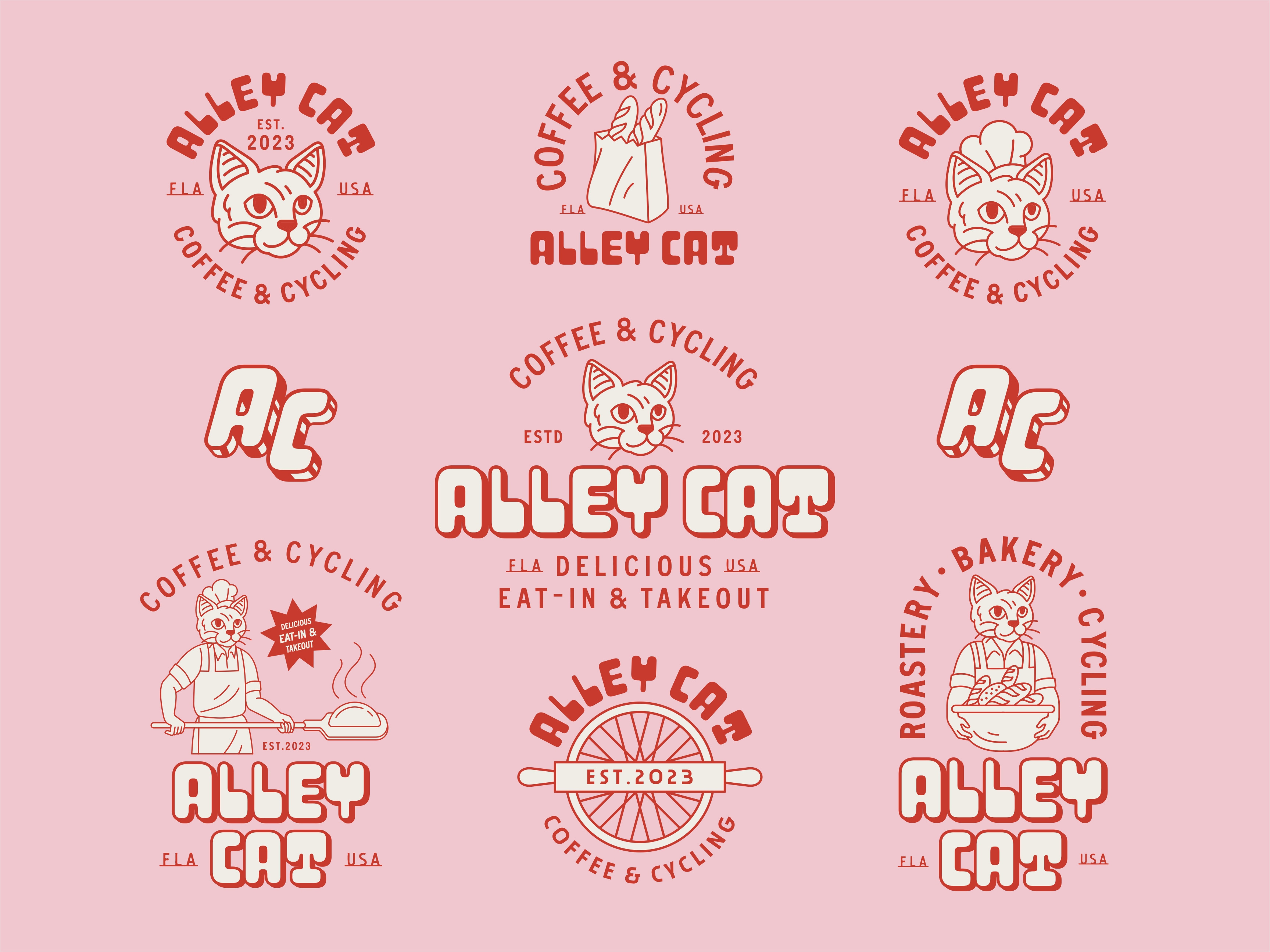 Alley Cat - Branding Vol.2 apparel badge bakery branding cafe coffee cycling design graphic design illustration lineart logo monogram monoline restaurant vector