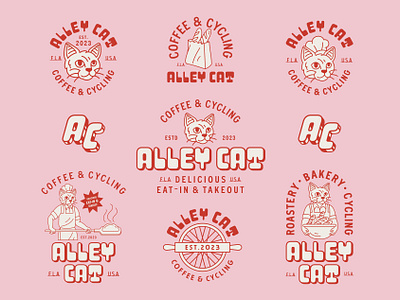 Alley Cat - Branding Vol.2 apparel badge bakery branding cafe coffee cycling design graphic design illustration lineart logo monogram monoline restaurant vector