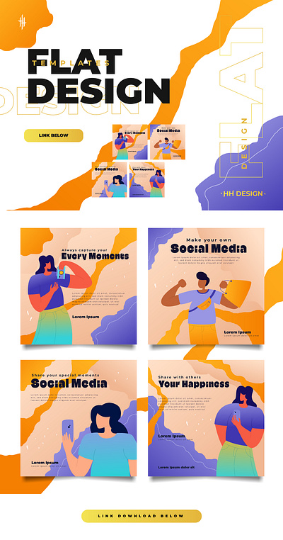 Flat Design Templates agency camera character design digital digital marketing flat flat design human instagram people phone photography purple social media woman