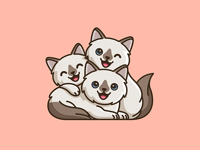 Birman Cat Family adorable cat birman cat blue eyes cat breed cat cartoon cat family cat illustration character chocolate fur cuddling cute cat illustration friendly happy illustration kawaii illustration kitten kitty lovely illustration mascot myanmar sacred cat