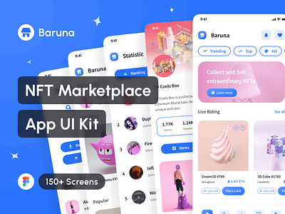 Baruna - NFT Marketplace App UI Kit app app design application crypto wallet app cryptocurrency app design design system free interface mobile mockup nft app nft market app nft marketplace app nft store app non fungible token portfolio ui ui design ui kit