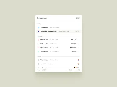 Patient management portal advancedsearch command commandbar commandsearch design health healthcare minimal search ui uiux