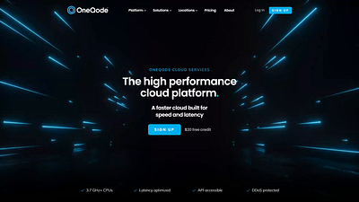 OneQode Cloud • Product Page cloud future sci fi tron web design website