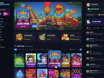 Lucky Adventure: Slots page (animation) 2d animation betting casino crash dark interface gambling game graphic design illustration motion graphics online casino slot slot game slots page uiux web design win