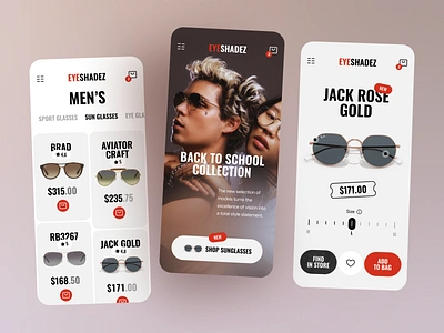 Sunglasses Shop Mobile App app design ecommerce fashion glasses mobile modern product product page rayban shop shopping store sunglasses ui ux