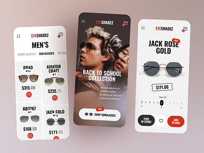 Sunglasses Shop Mobile App app design ecommerce fashion glasses mobile modern product product page rayban shop shopping store sunglasses ui ux