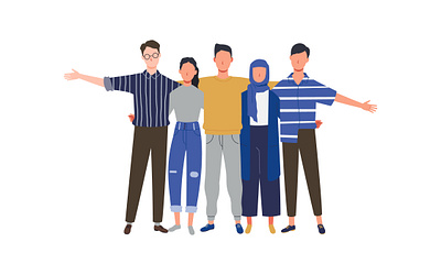 Rangkul Teman Cooperative - Main Illustration Concept blue brand identity branding cooperative design diversity embrace fintech friends gold graphic design illustration indonesia jakarta koperasi logo rangkul teman ui vector