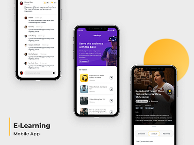 E-learning App app best design chats comments e learning mobile app fields figma latest learning online online class reply trending ui uiux ux